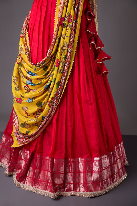 Red Mangalagiri Half Saree