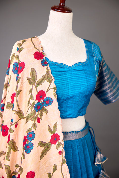 Blue Mangalagiri Half Saree
