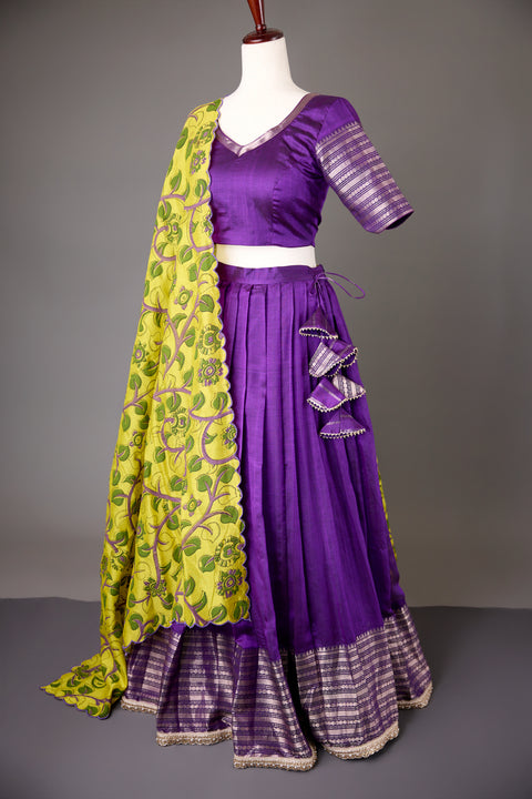 Purple Mangalagiri Half Saree