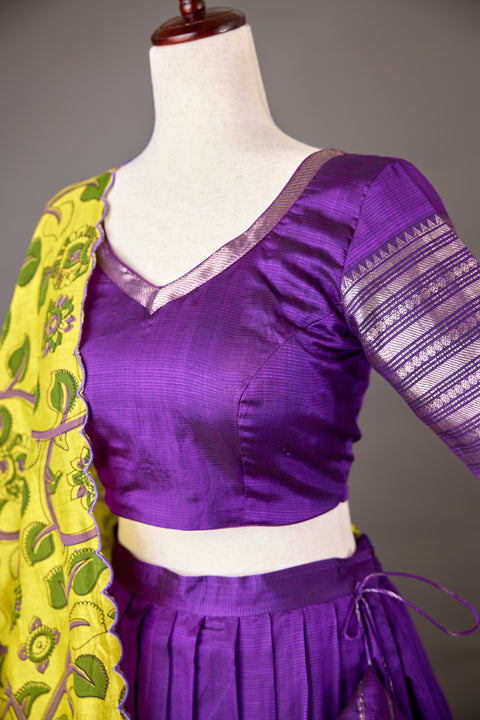 Purple Mangalagiri Half Saree