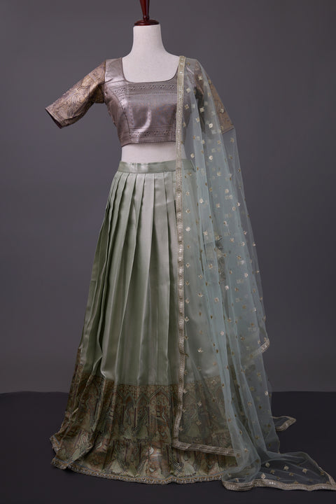 Green & Brown Tissue Half Saree