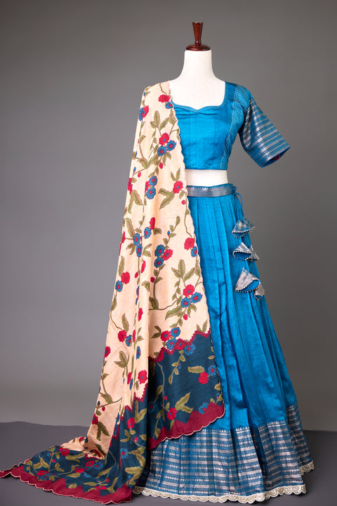 Blue Mangalagiri Half Saree