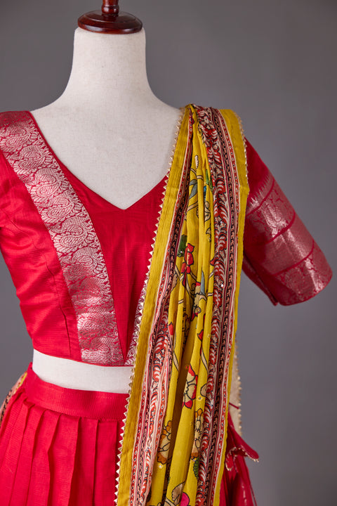 Red Mangalagiri Half Saree