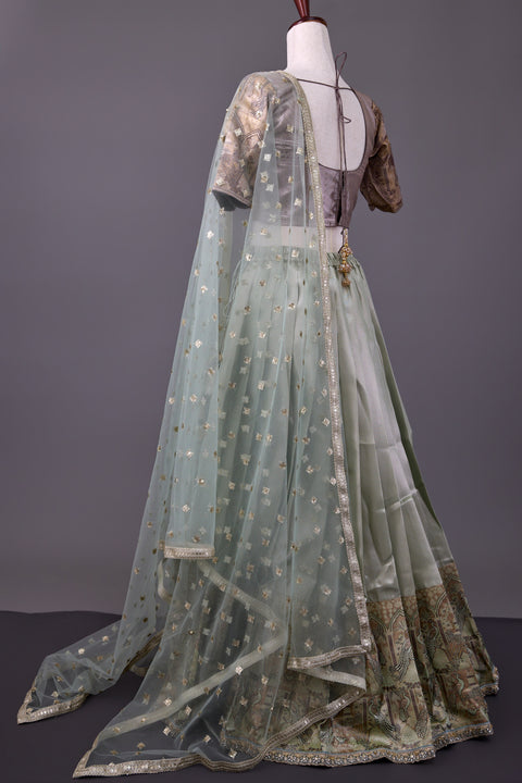 Green & Brown Tissue Half Saree