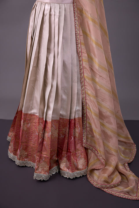 Off White & Peach Tissue Half Saree