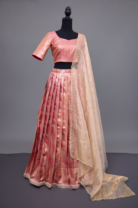 Gold & Red Tissue Half Saree