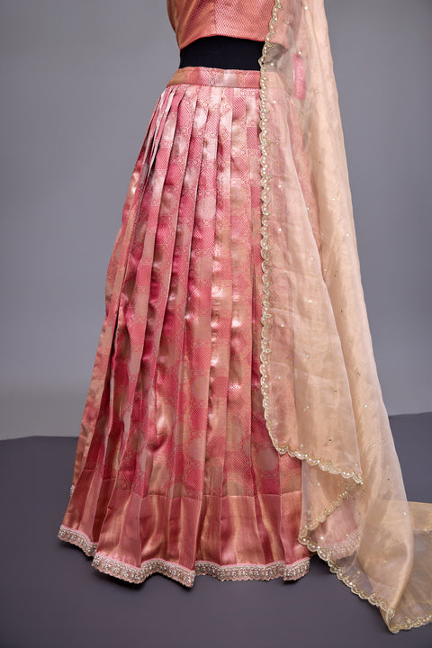 Gold & Red Tissue Half Saree