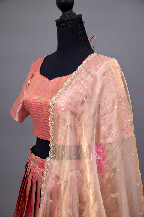 Gold & Red Tissue Half Saree