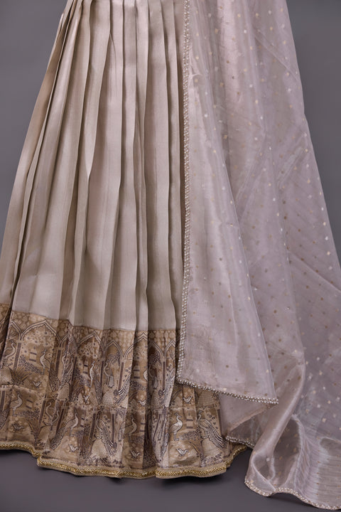 Off White & Brown Tissue Half Saree