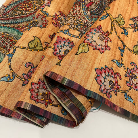 Mustard Kalamkari Tussar Saree
