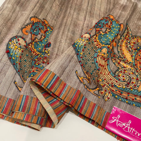 Grey Kalamkari Tussar Saree