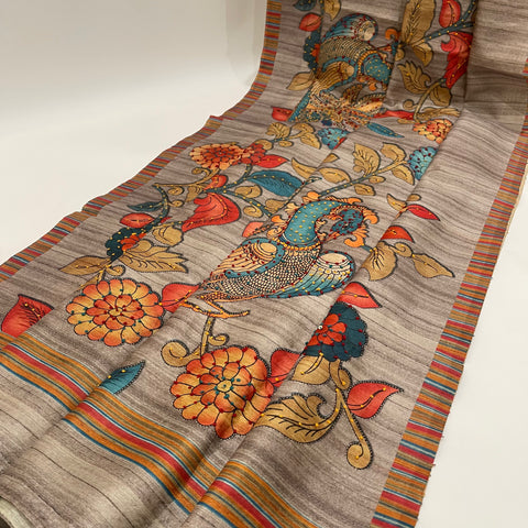 Grey Kalamkari Tussar Saree