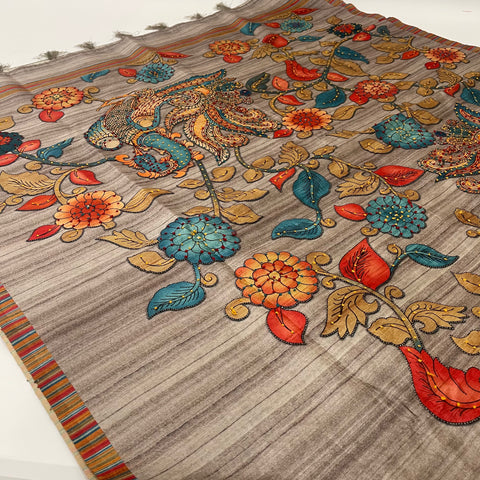 Grey Kalamkari Tussar Saree