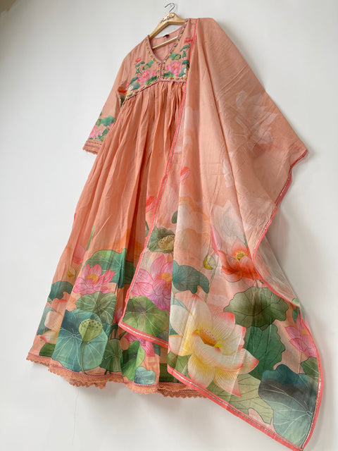 Alia Cut Kurta and Dupatta set in Mulmul Cotton