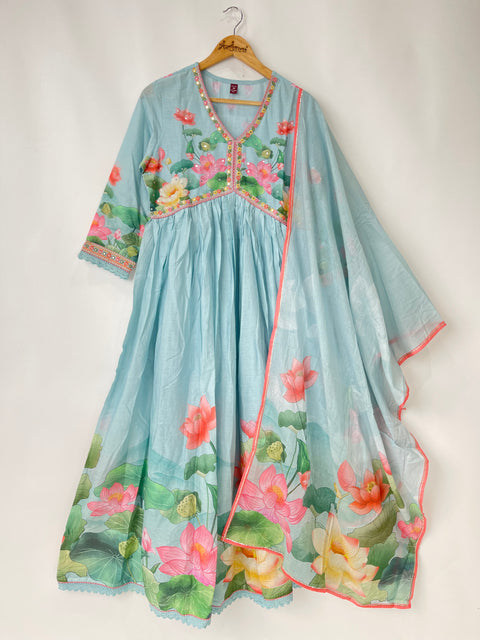 Alia Cut Kurta and Dupatta set in Mulmul Cotton