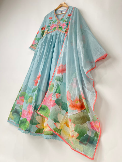 Alia Cut Kurta and Dupatta set in Mulmul Cotton