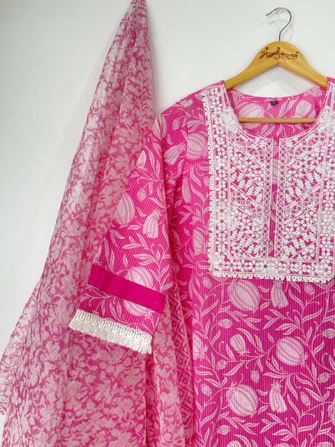 Kurta, Pants and Dupatta set in Cotton