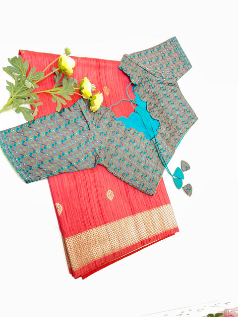 Peach Semi Tussar Saree