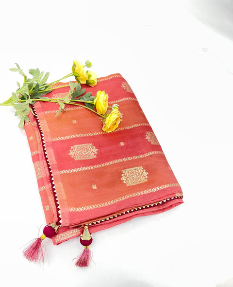 Peach Moonga Silk Saree