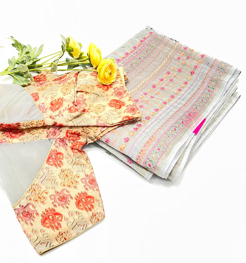Grey Organza Saree Embroidary