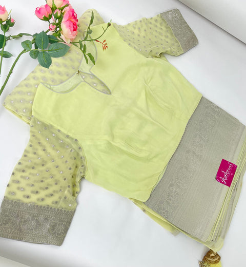 Light Yellow Georgette saree