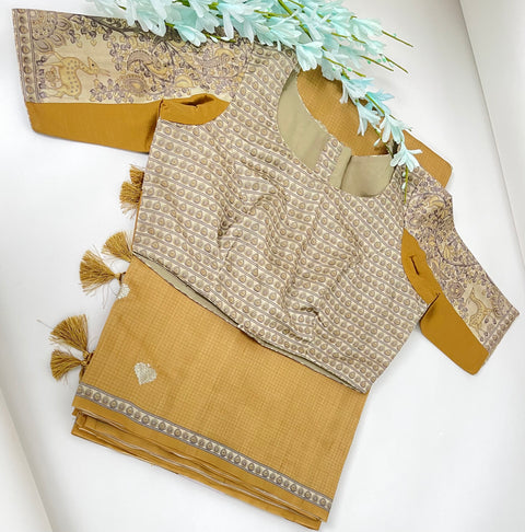 Mustard Semi Tussar Saree