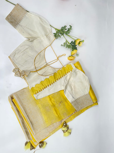 Yellow Moonga Silk Saree