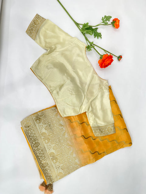 Mustard Moonga Silk Saree