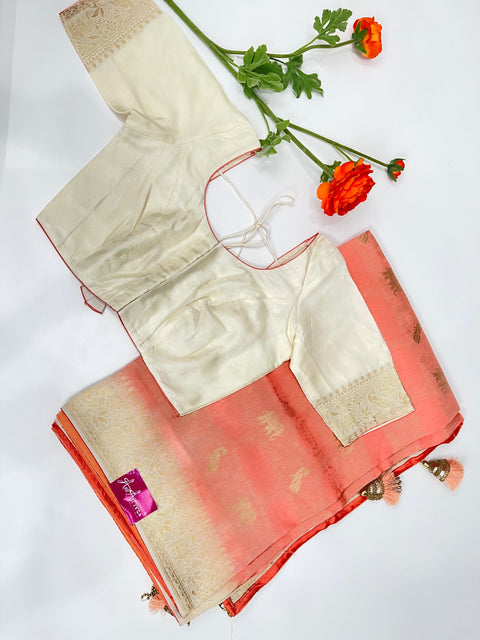 Peach Moonga Silk Saree