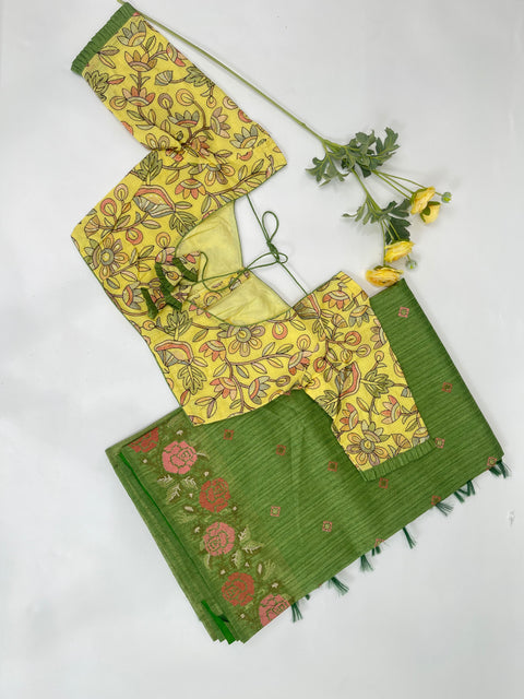 Green Linen Saree