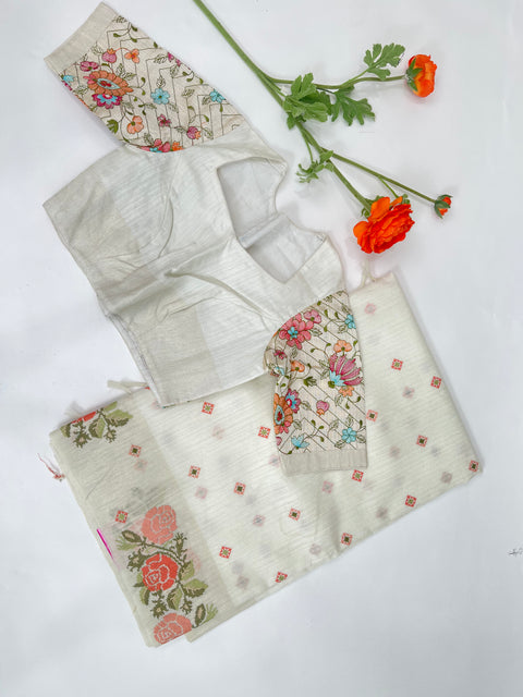 White Linen Saree