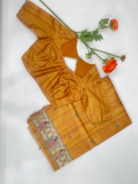 Mustard Semi Tussar Saree