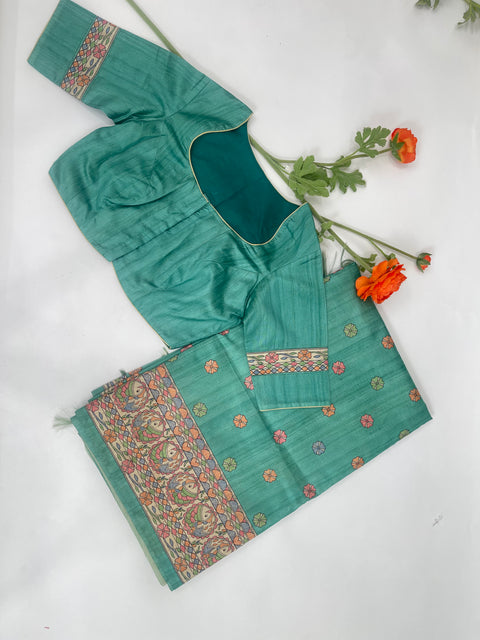 Mint Semi Tussar Saree
