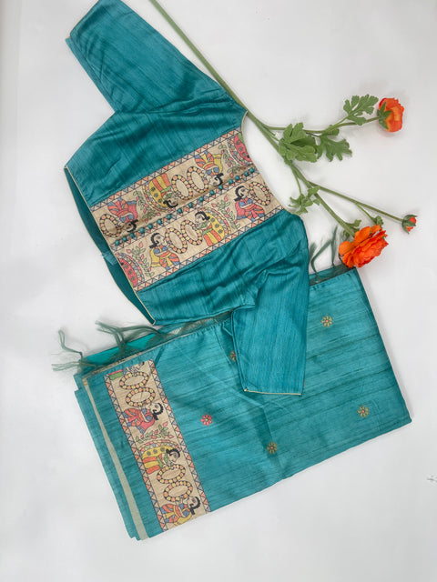 Blue Semi Tussar Saree