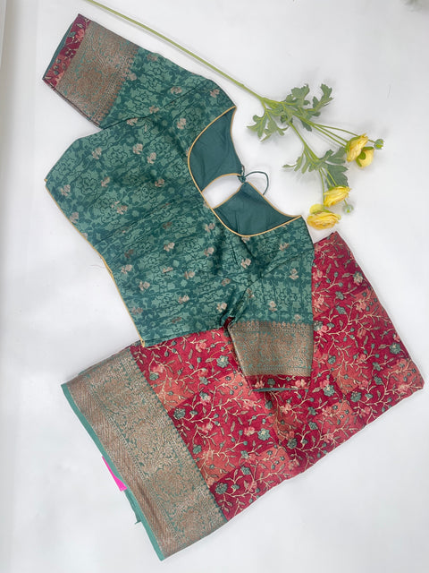 Rust & Green Chanderi Cotton Saree