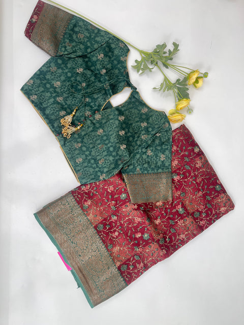 Rust & Green Chanderi Cotton Saree