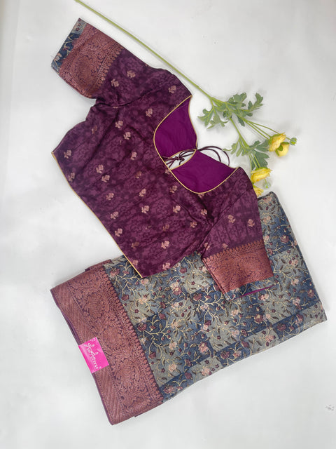 Grey and Purple Chanderi Cotton Saree