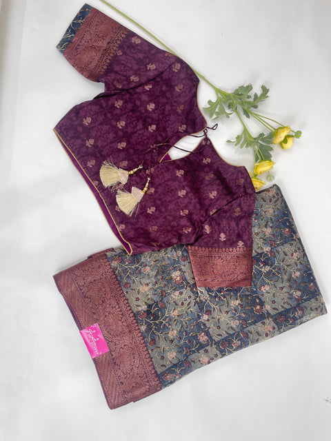 Grey and Purple Chanderi Cotton Saree
