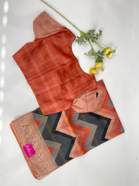Orange and Black Tussar Saree