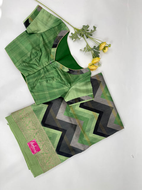 Green and Black Tussar Saree