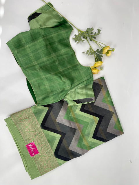 Green and Black Tussar Saree