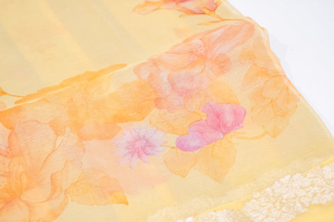 Soft Yellow Floral Organza Saree with Designer Blouse