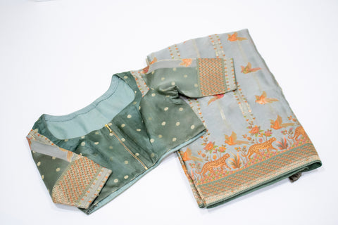 Light Blue Satin Organza Saree