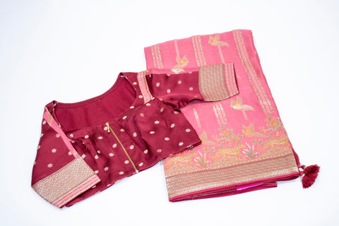 Peachy Red Satin Organza Saree