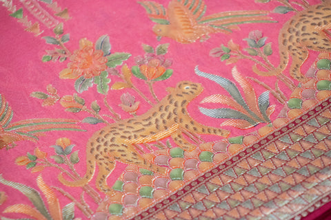 Peachy Red Satin Organza Saree