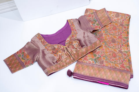 Lilac Tissue Georgette Floral Saree with Zari Border