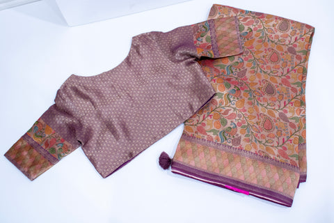 Lilac Tissue Georgette Floral Saree with Zari Border