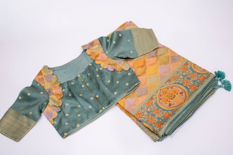 Sage Green Multi Satin Organza Saree