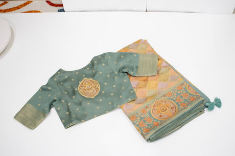 Sage Green Multi Satin Organza Saree