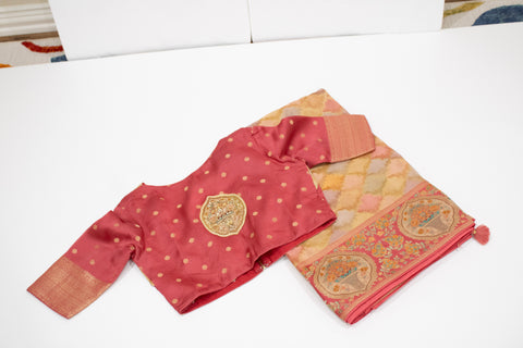 Rose Pink Multi Satin Organza Saree